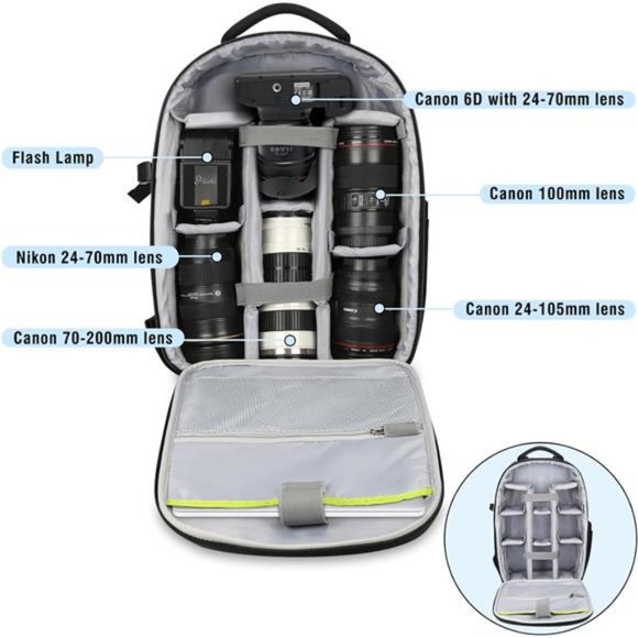 Large Camera Backpack Compatible with Canon Nikon Photographers Camera Bag - Picture 3 of 7